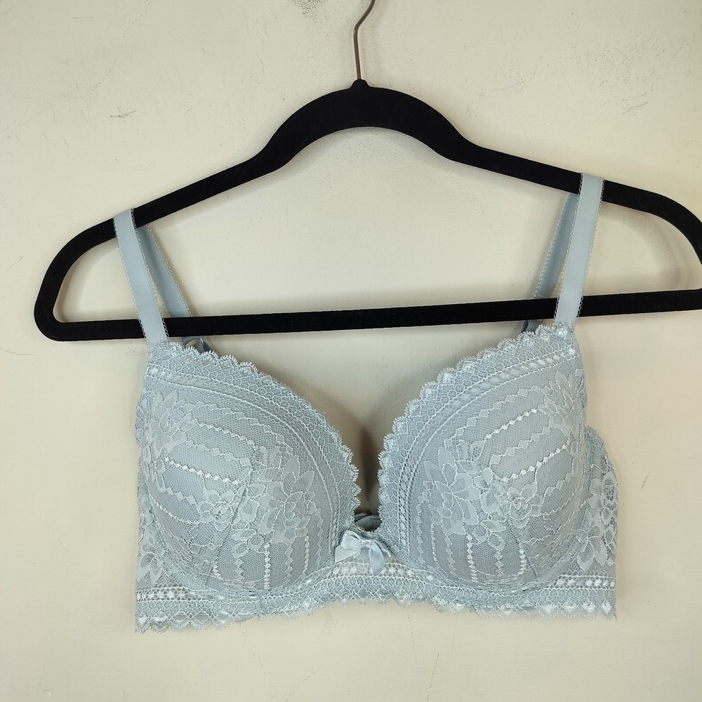 Etam Floral Lace Bra Underwire Made in France Light Blue